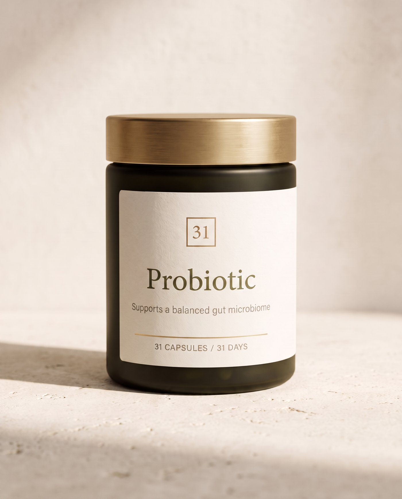 31 Vital Probiotic, olive ink jar with gold lid, 31 capsules