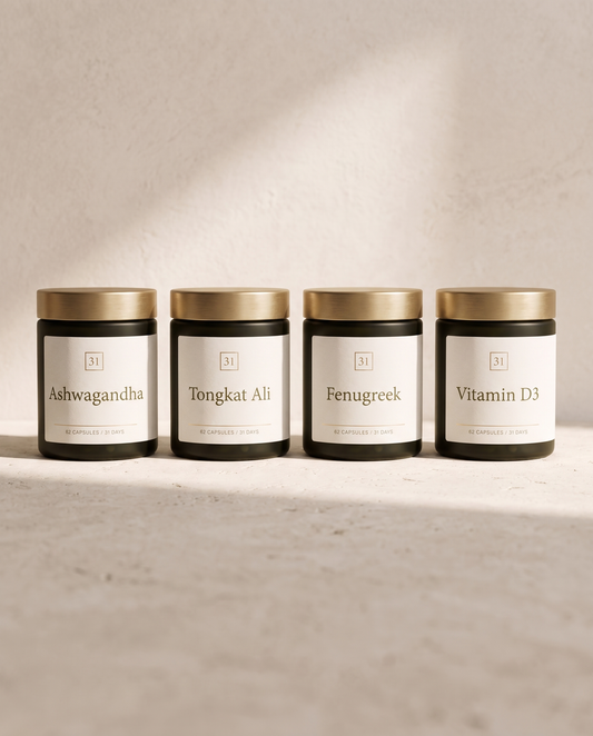 The Testosterone Stack, four olive ink jars in a row