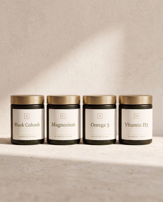 The Menopause Stack, four olive ink jars in a row