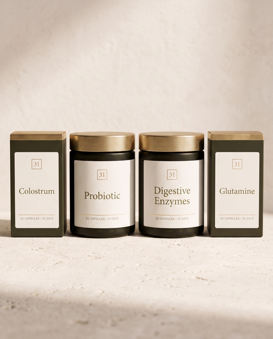 The Gut Reset Stack, four olive ink packs in a row