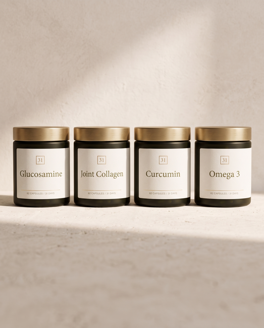 The Joints and Mobility Stack, four olive ink jars in a row