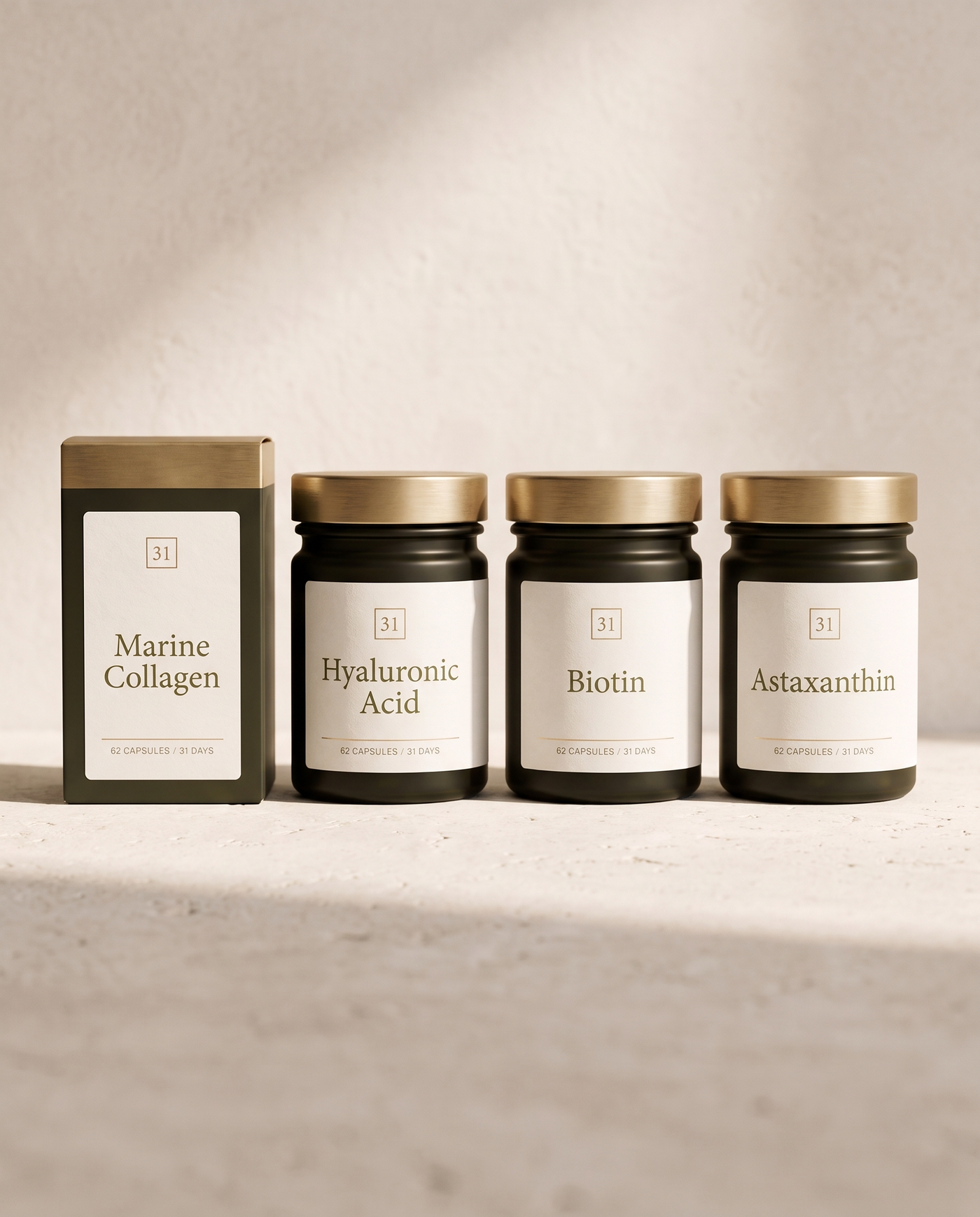 The Beauty Stack, four olive ink packs in a row
