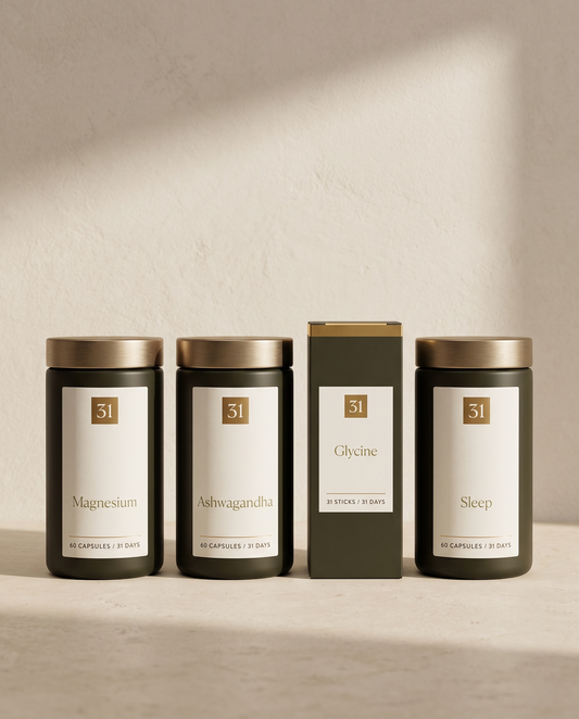The Deep Rest Stack, four olive ink packs in a row